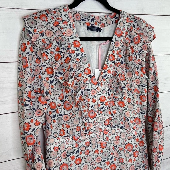 NWT Vinyard Vines Floral Ivy Ruffle Silk Cotton Dress Size 10 - Picture 4 of 14